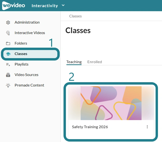 The classes page in the Interactivity space