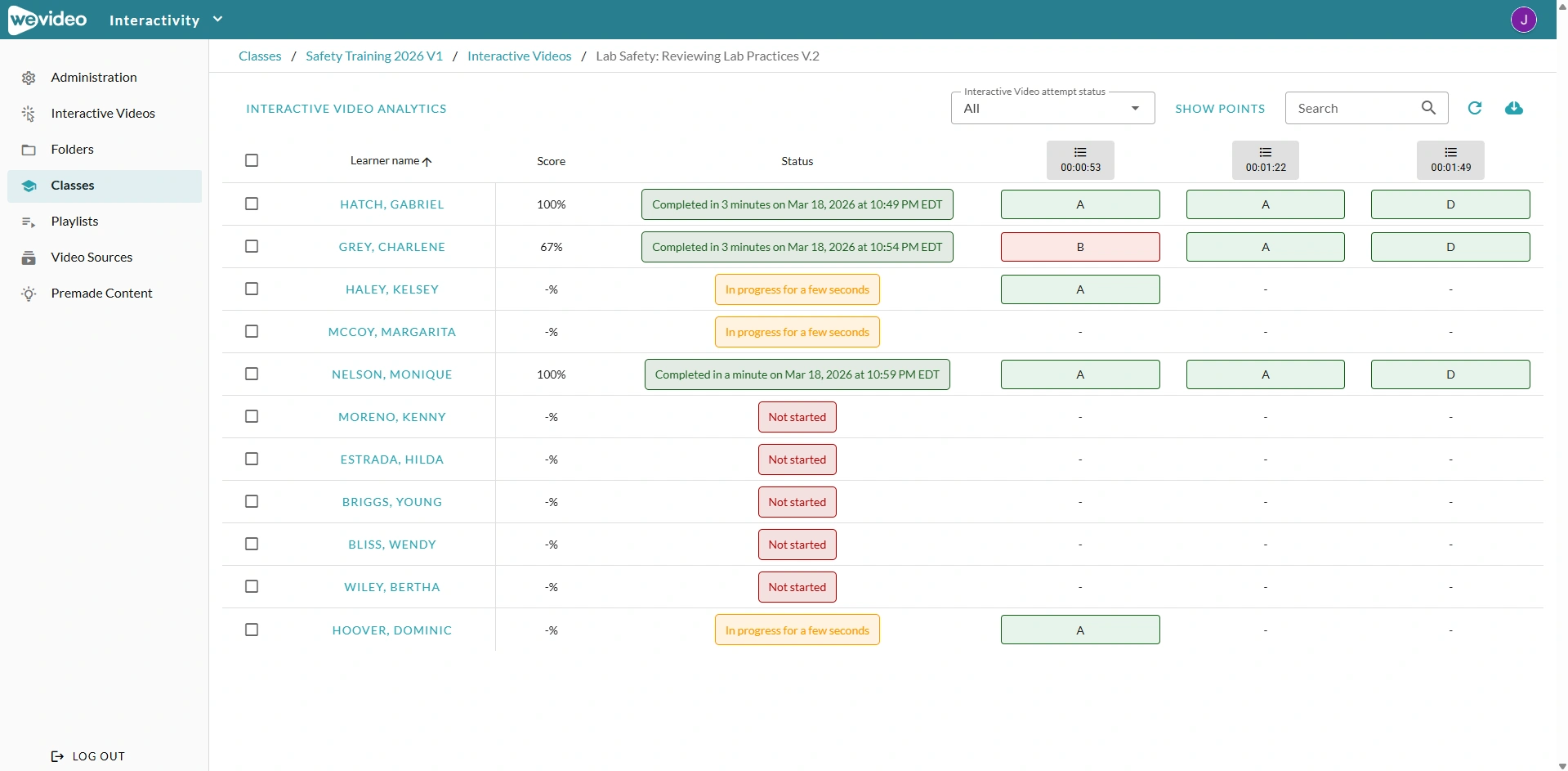 The monitor page of the interactive video