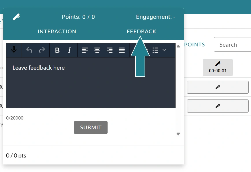The feedback section in the learner's submission window allows instructors to leave feedback.