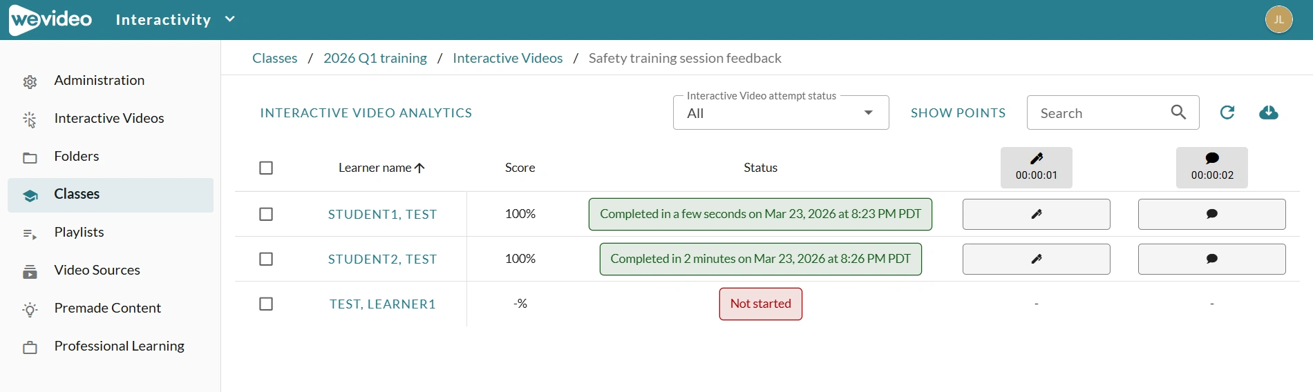 The monitor page of the interactive video