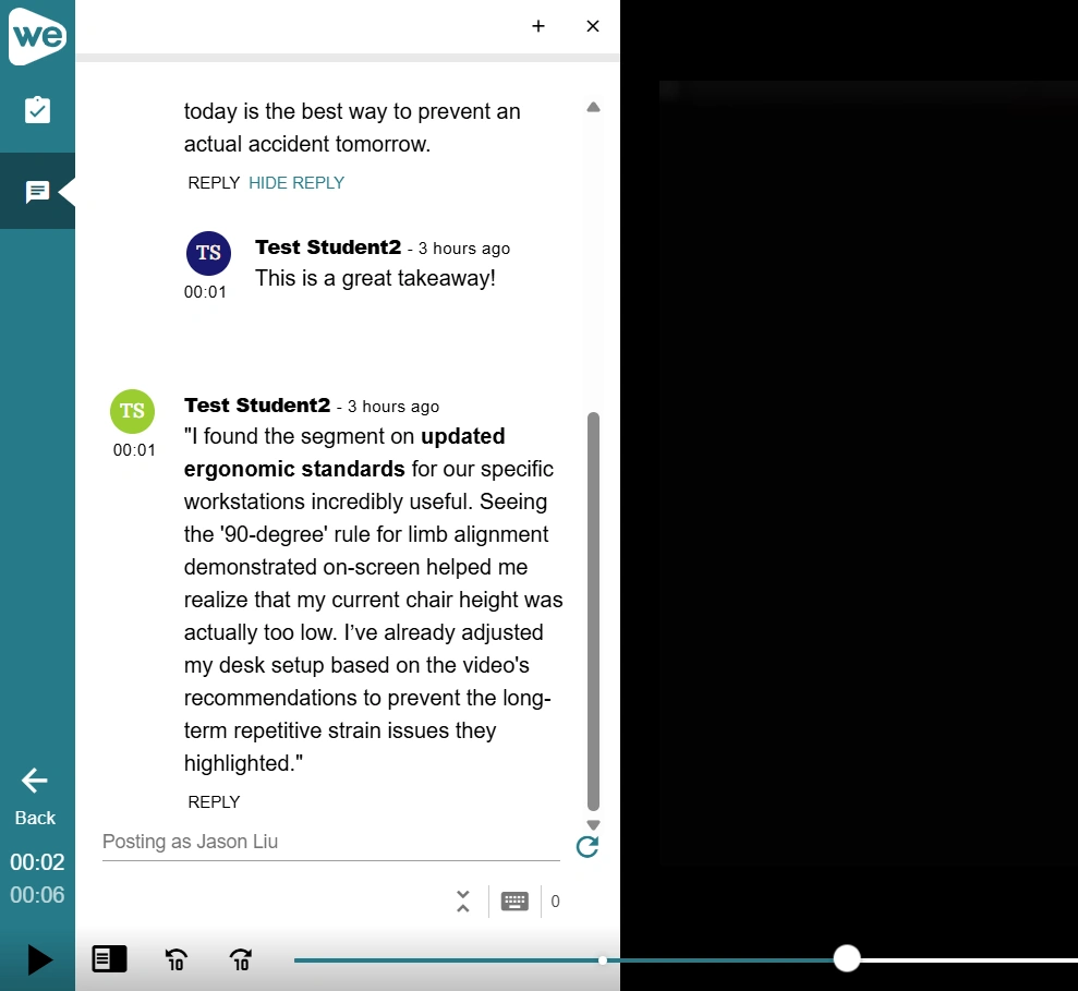 Learners' submissions to the discussion interaction.