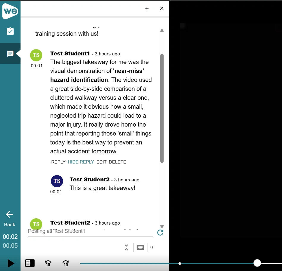 The instructor's and other learners' replies.