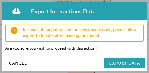 The confirmation window for exporting analytics from the interactive video