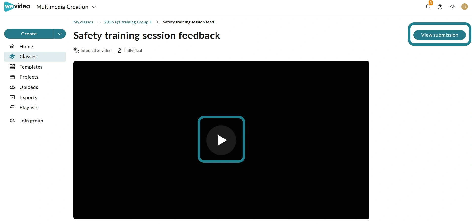 The assignment details page for the Interactive video assignment