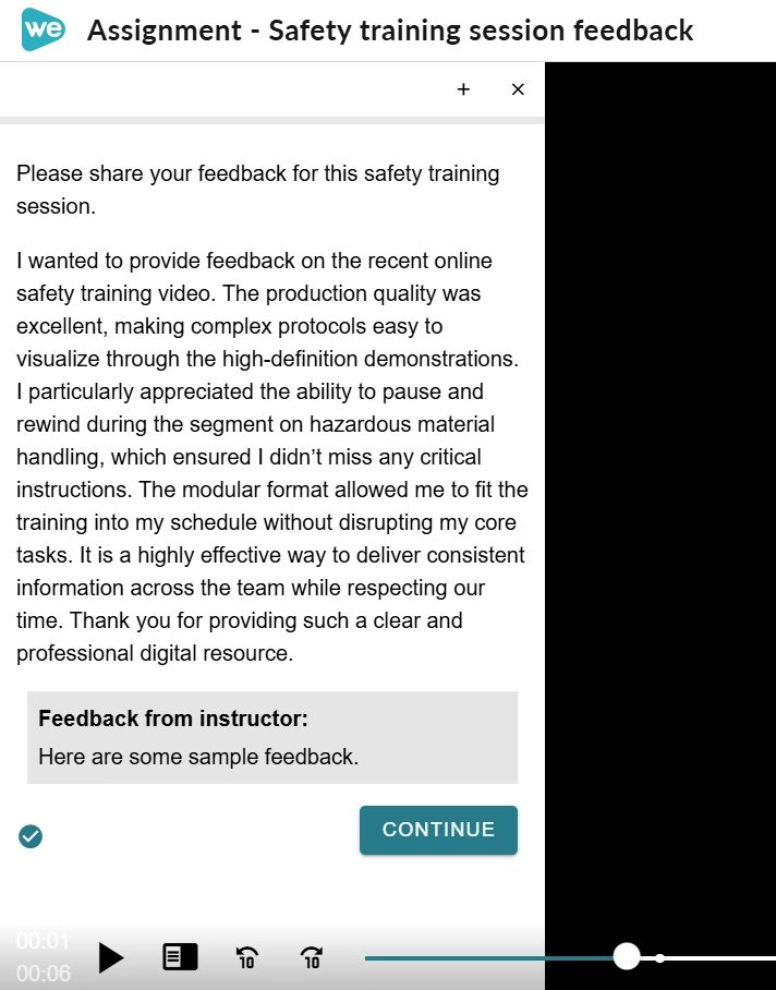 The feedback from the instructors on the free response interaction.