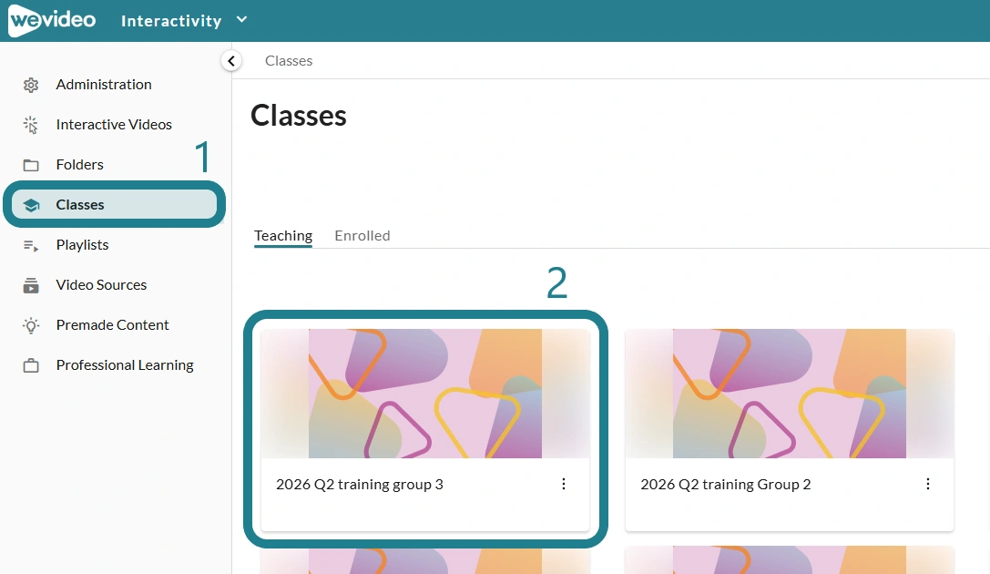 The classes page in the Interactivity space
