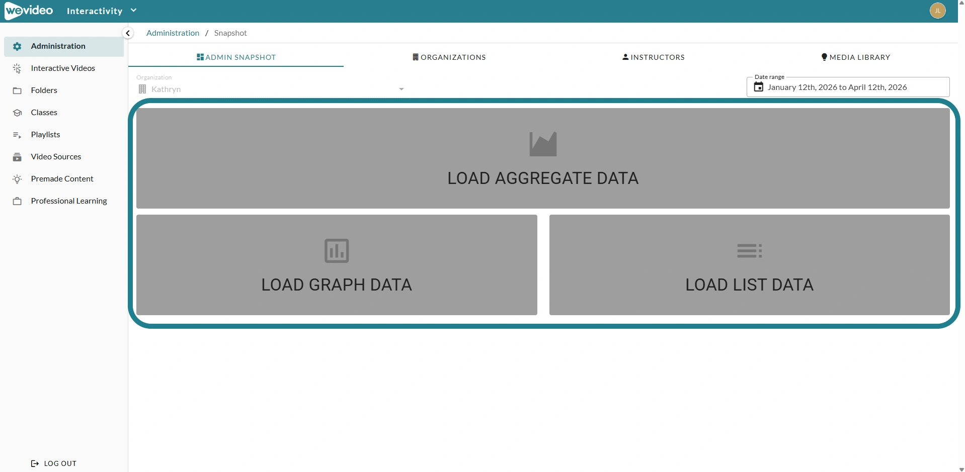 The load data boxes on the admin snapshot.