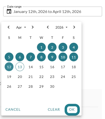 The date adjustment for the displayed data