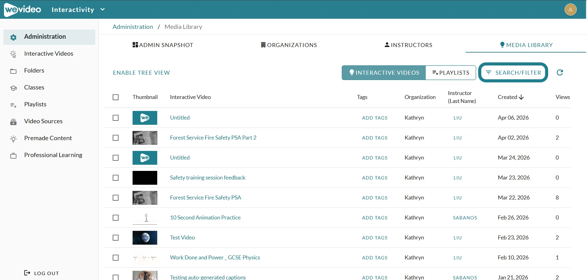 The search and filter tool in the media library.