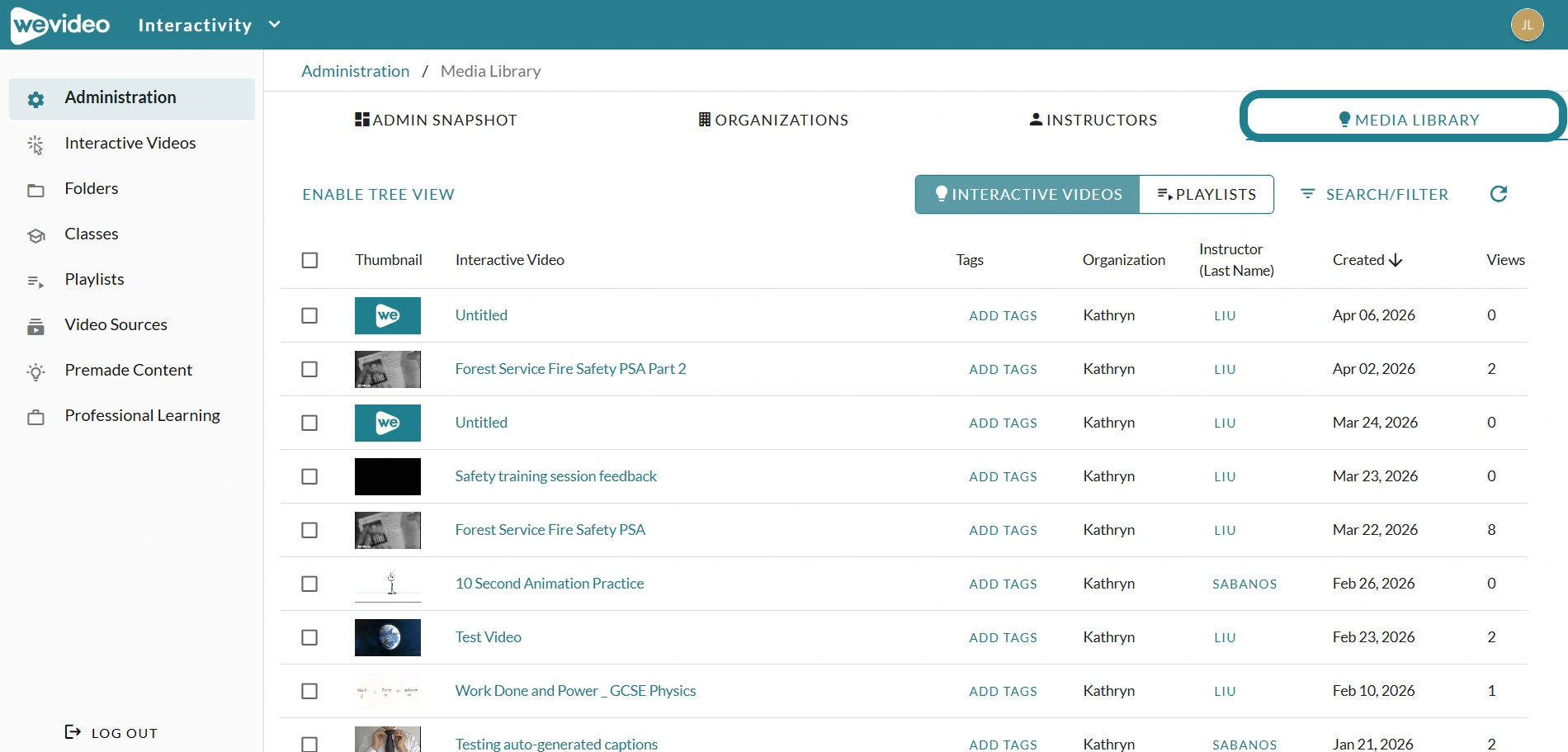 The media library page in the Administration dashboard in Interactivity