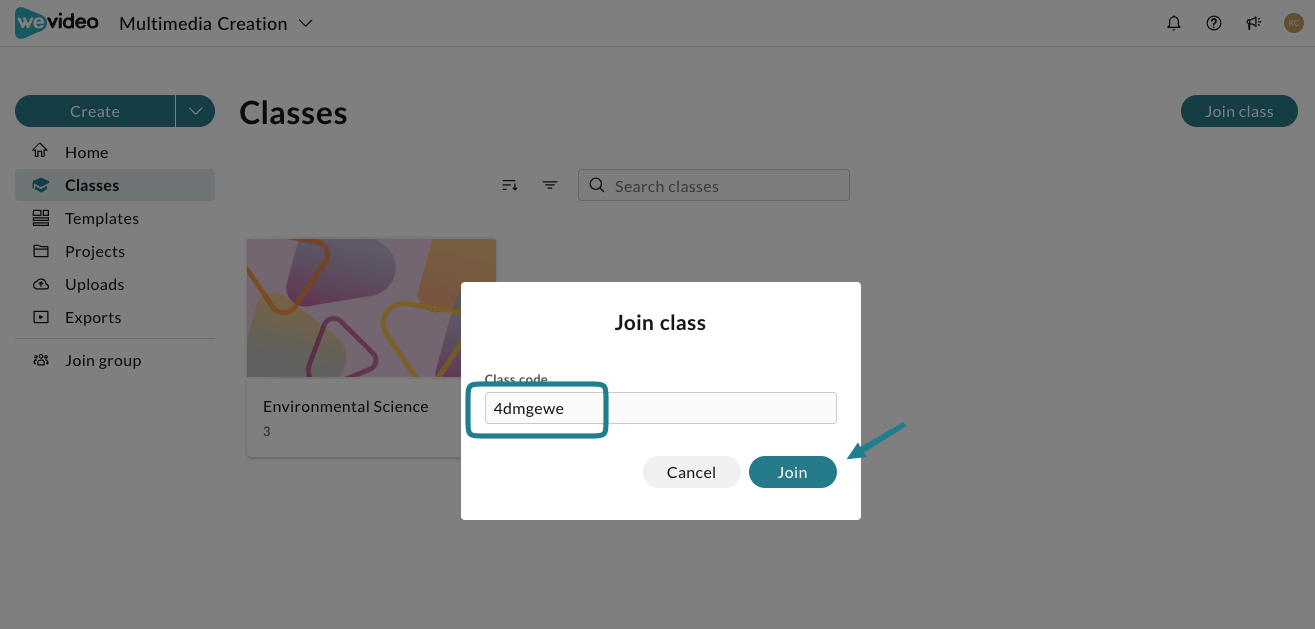 Enter the class code for the class.