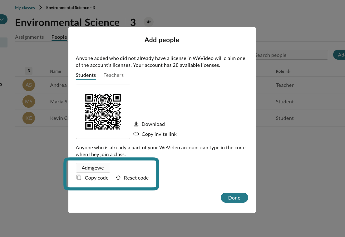 Copy the class code or link and share it with learners.