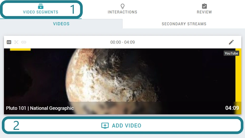 The add video button in the Video segments tab in the Interactive video editor.