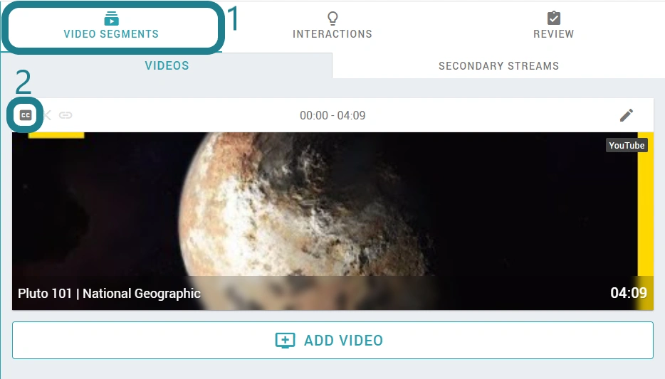 The captions option on the imported video segment.