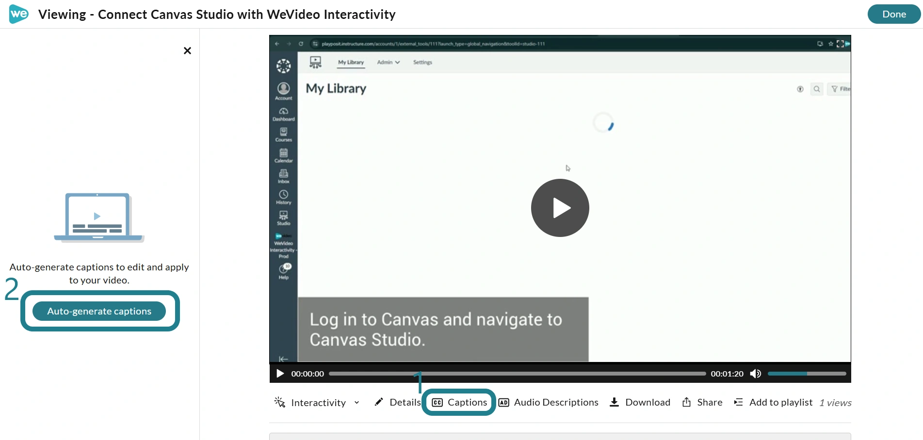 The captions and auto-generate captions option for the exported project.