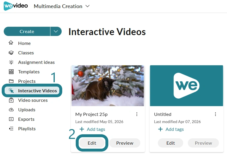 The interactive videos page in Multimedia Creation.