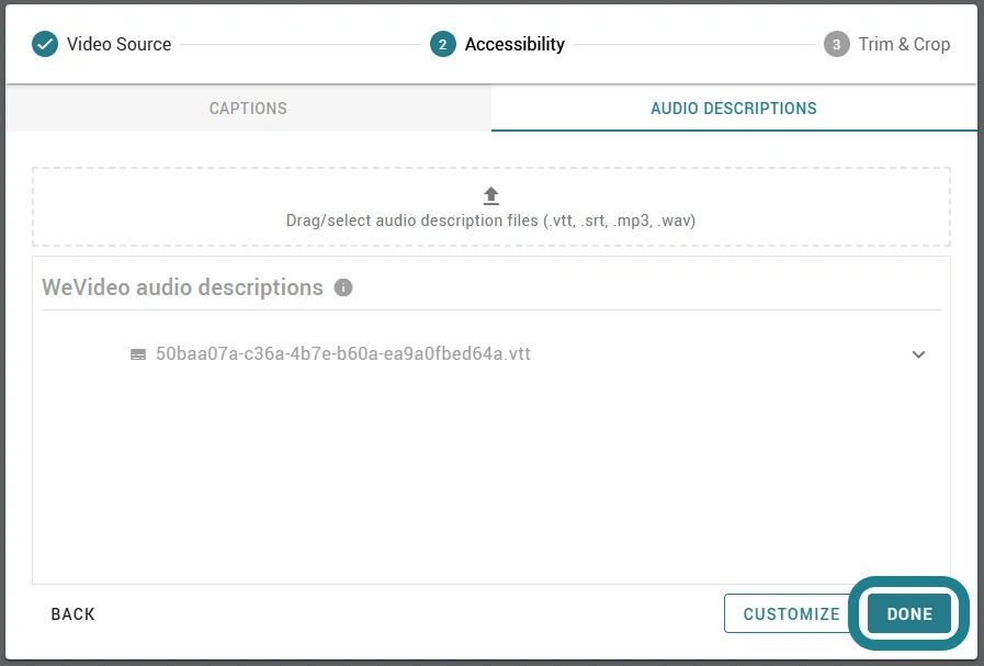 The done button in the video segment editor.