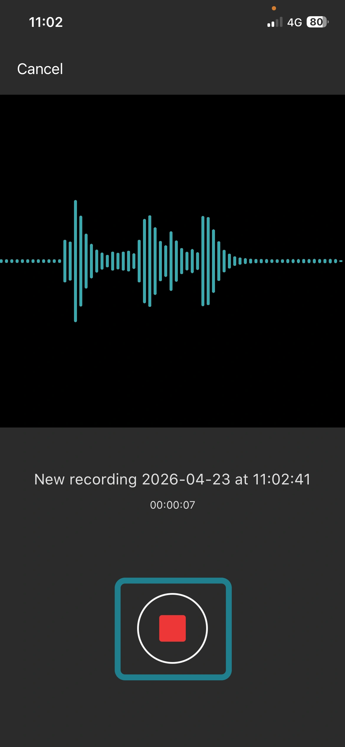 The stop button of the audio recorder.