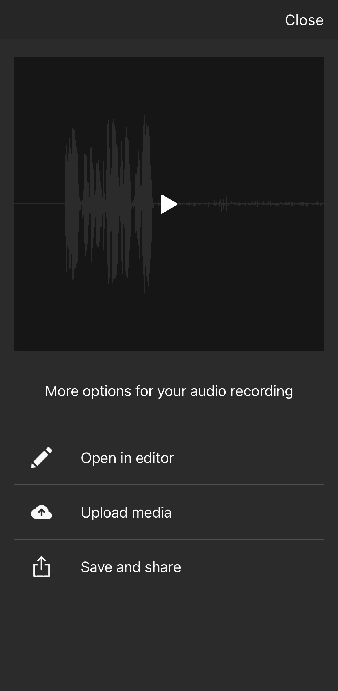 There are three options to save the recording.