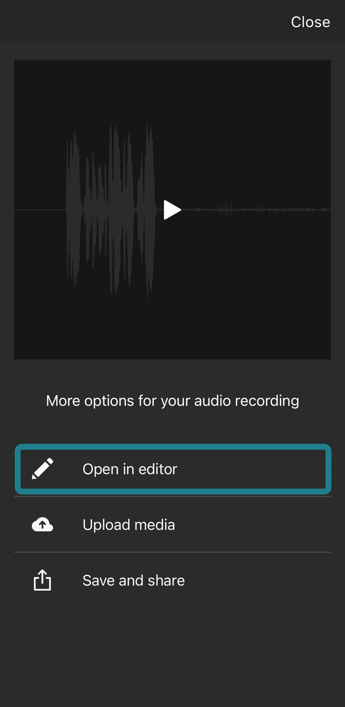 The open in editor option in the WeVideo app