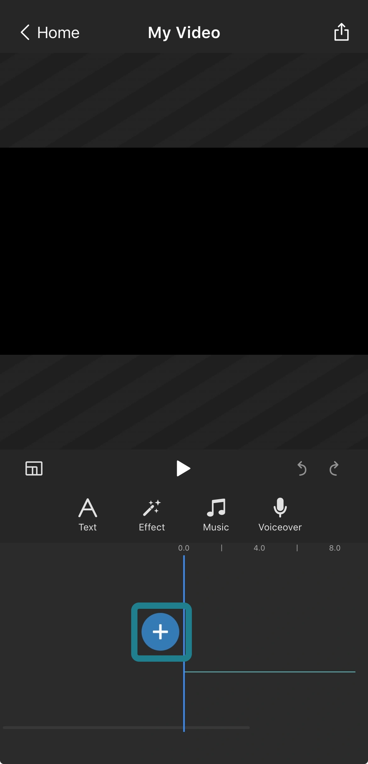 The add media button in the video editor