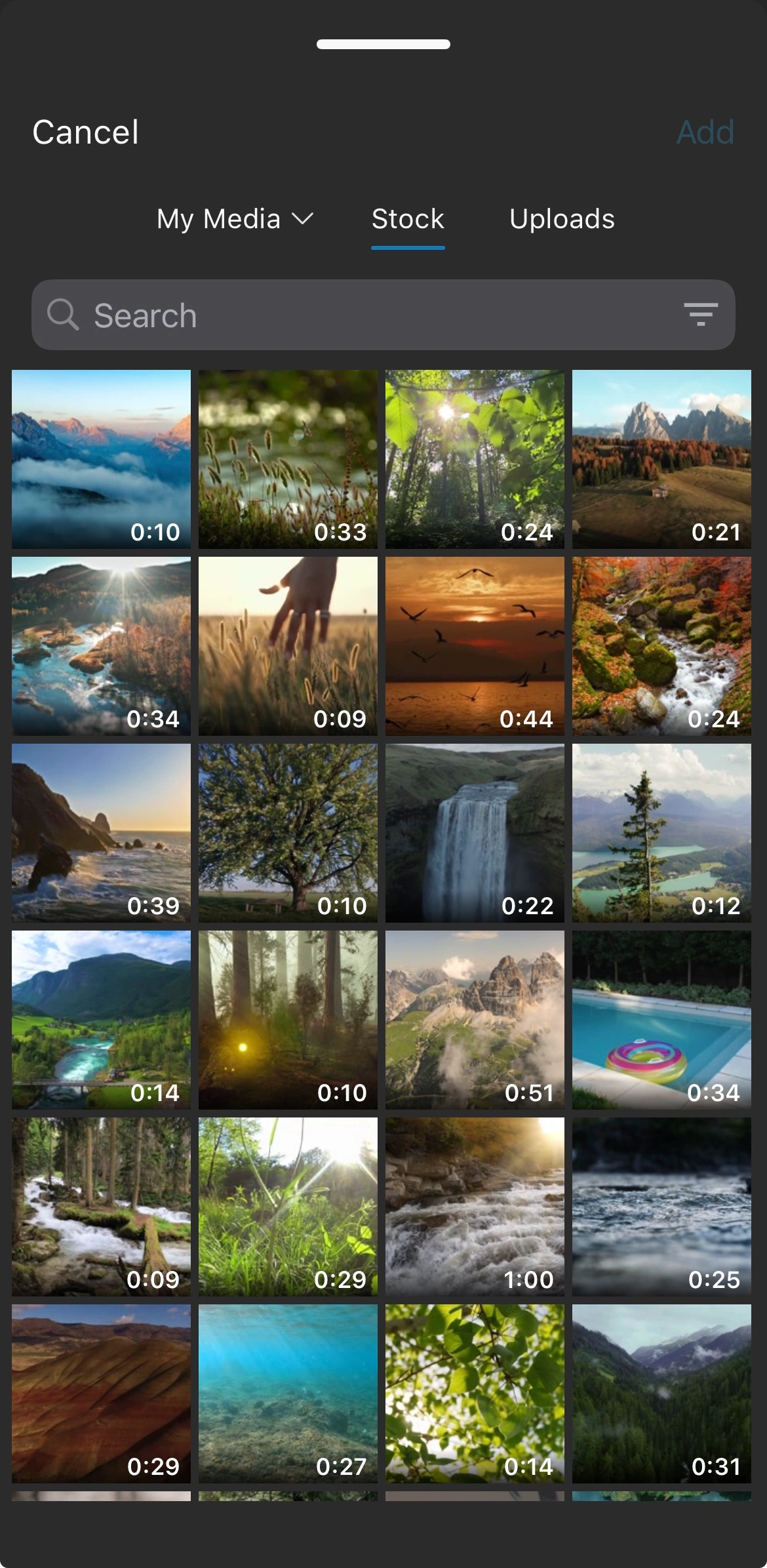 The stock media library in the video editor.