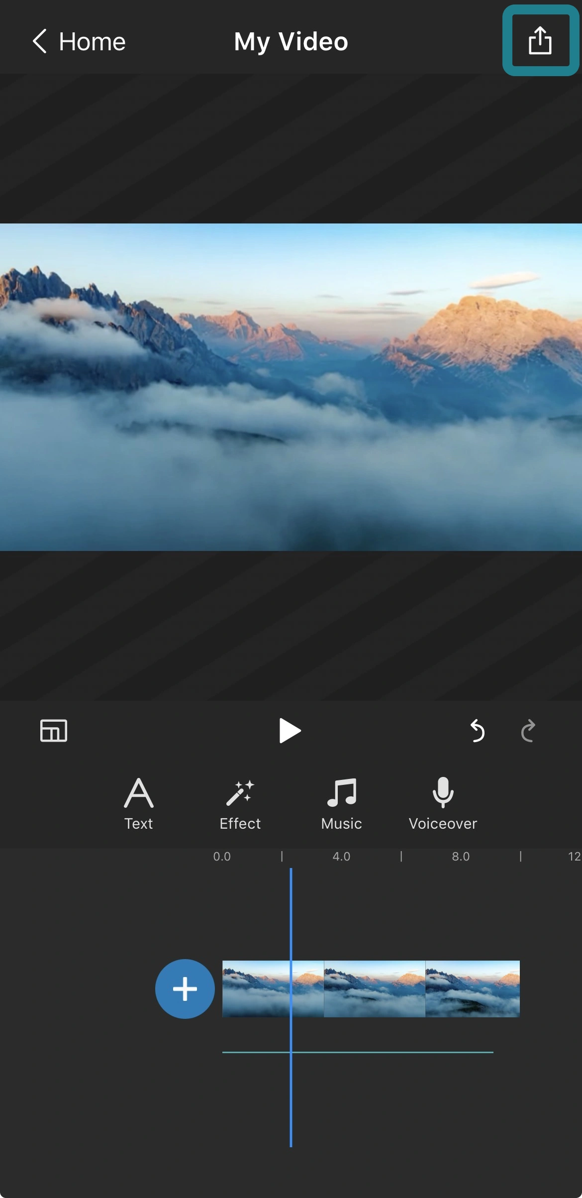 The export button in the mobile video editor.