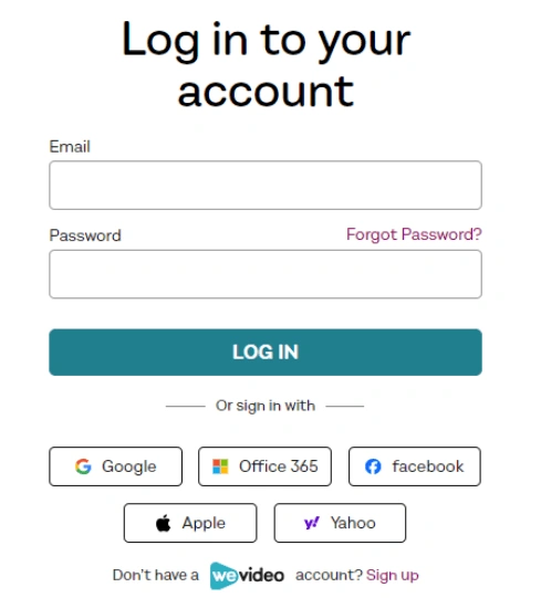 WeVideo Log in page