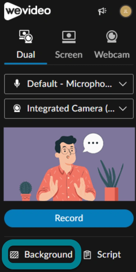 The background option in the WeVideo Chrome extension