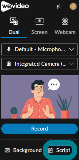 The Script option in the WeVideo Chrome extension