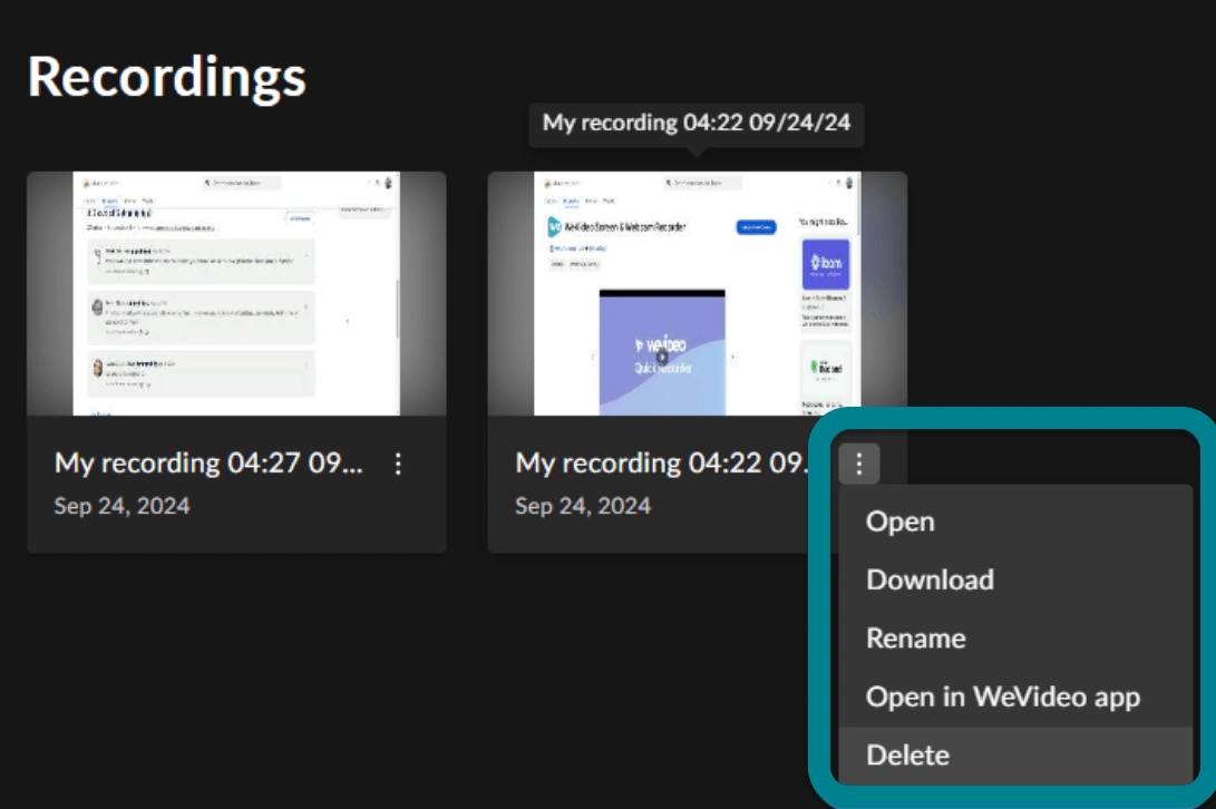 Recordings on the My Recordings page.