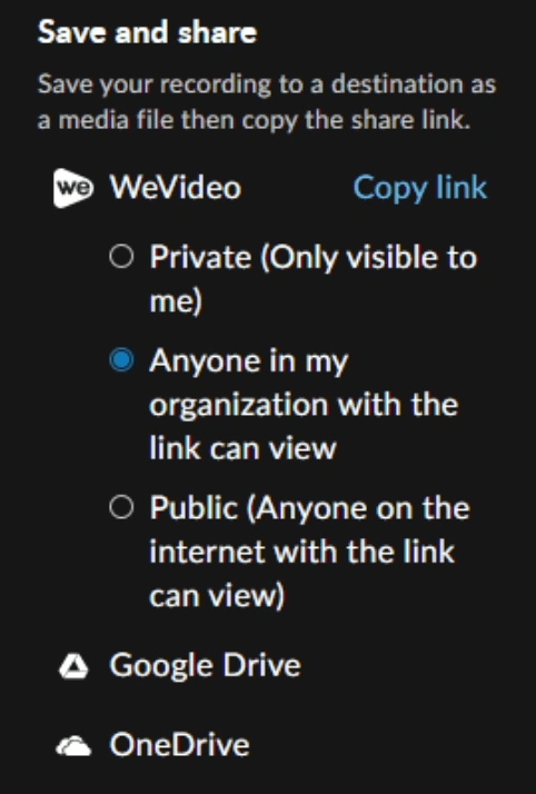 Adjust the privacy settings for the shared recording.