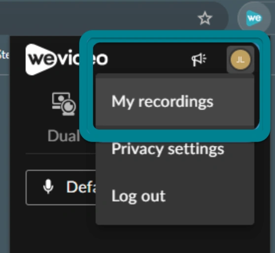 Find recordings from the My Recordings page in the WeVideo Chrome Extension
