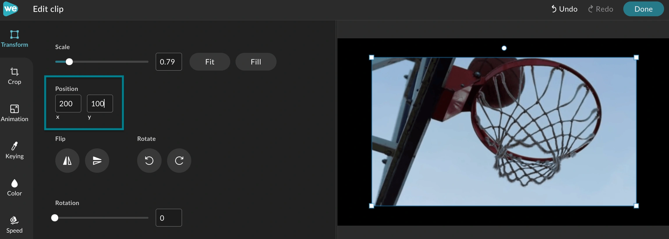 The position for the clip.