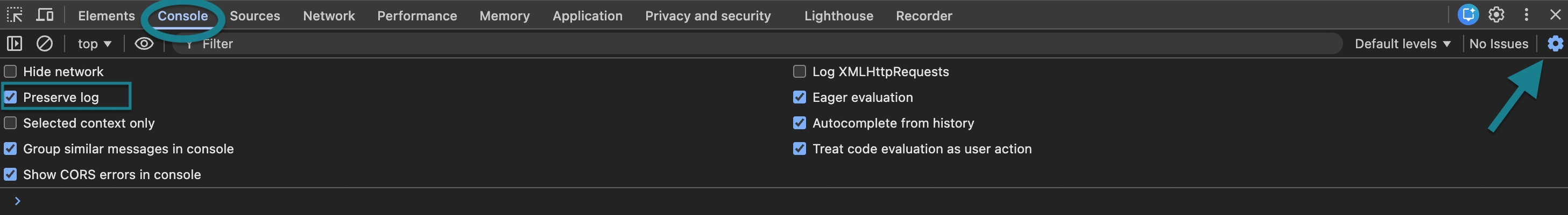 The console tab in the developer tool