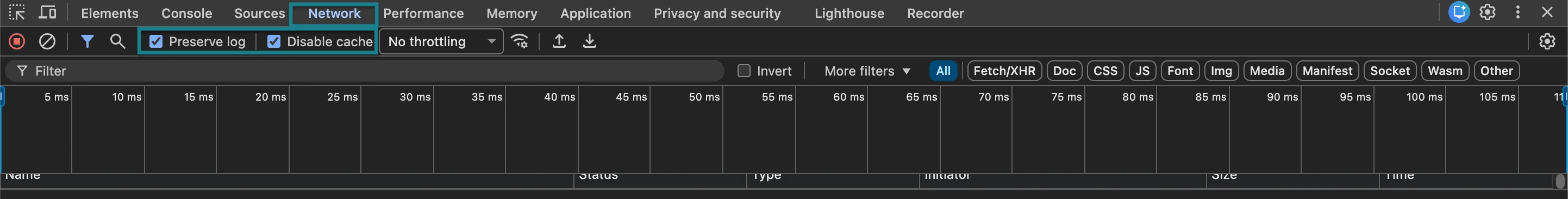 The network tab in the developer tool.