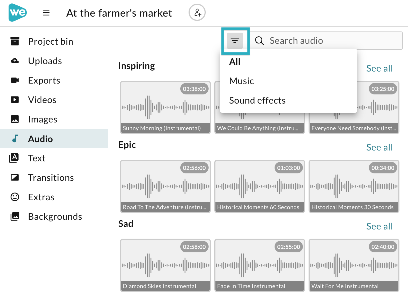 The filter tool in the essential library