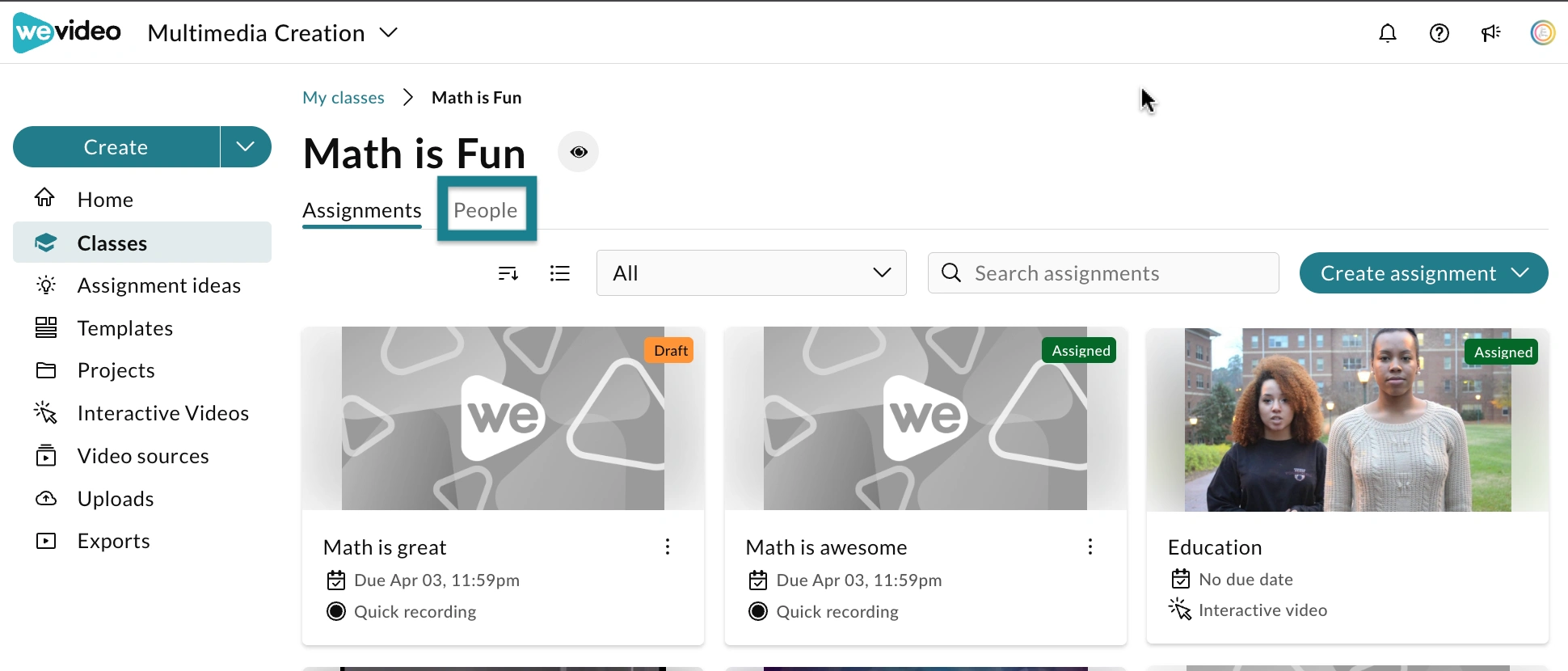The people tab in the class.