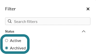The archived option in the filter shows the archived classes.