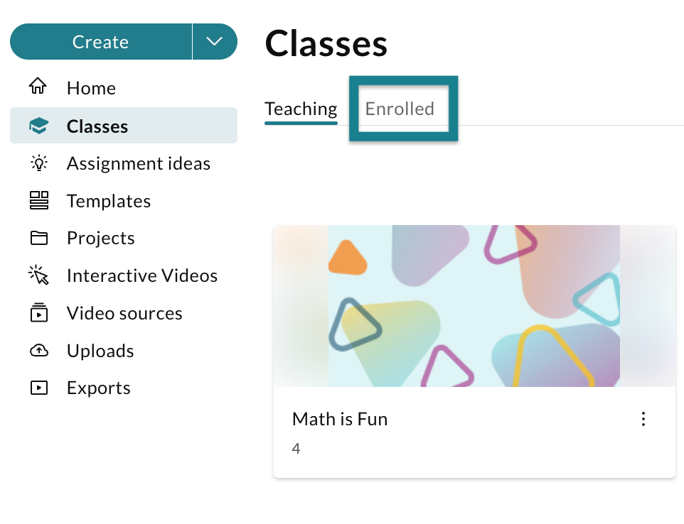 The enrolled tab in the WeVideo Classes page