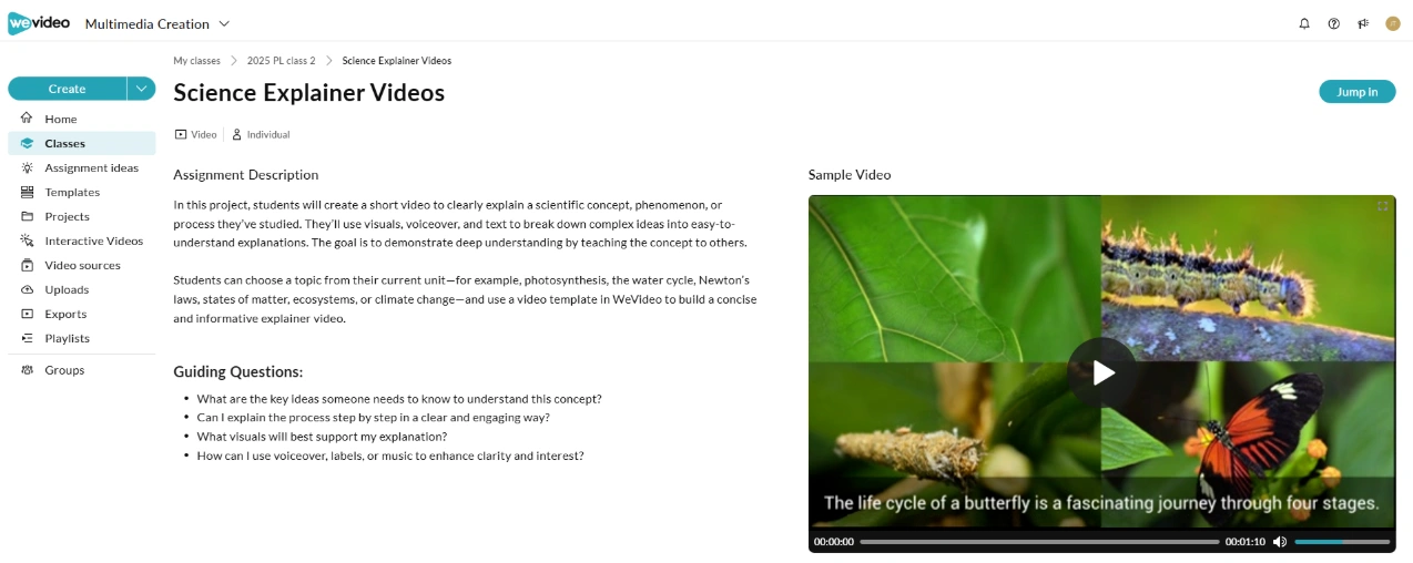 The assignment in the WeVideo class
