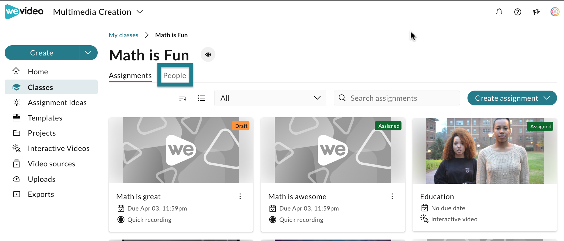The people tab in the class