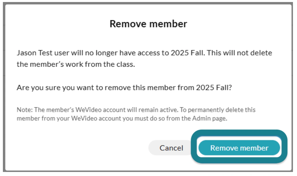 The remove member page