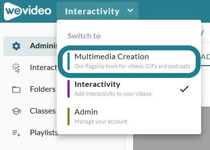 The app switcher in WeVideo