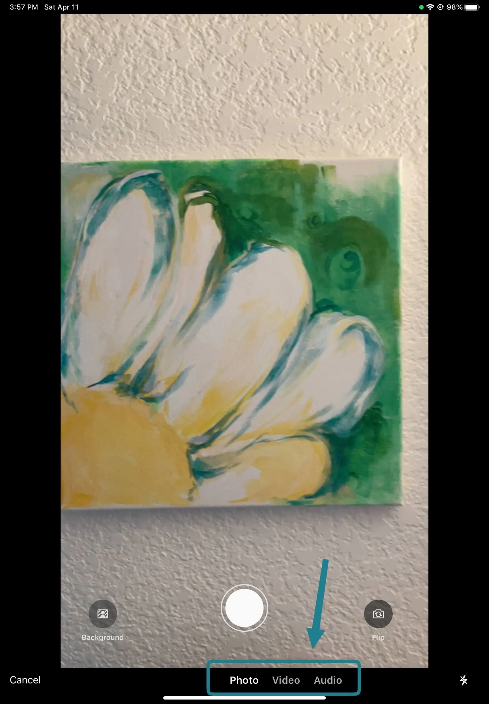 The options to select to capture photo, video, or audio with the WeVideo mobile app