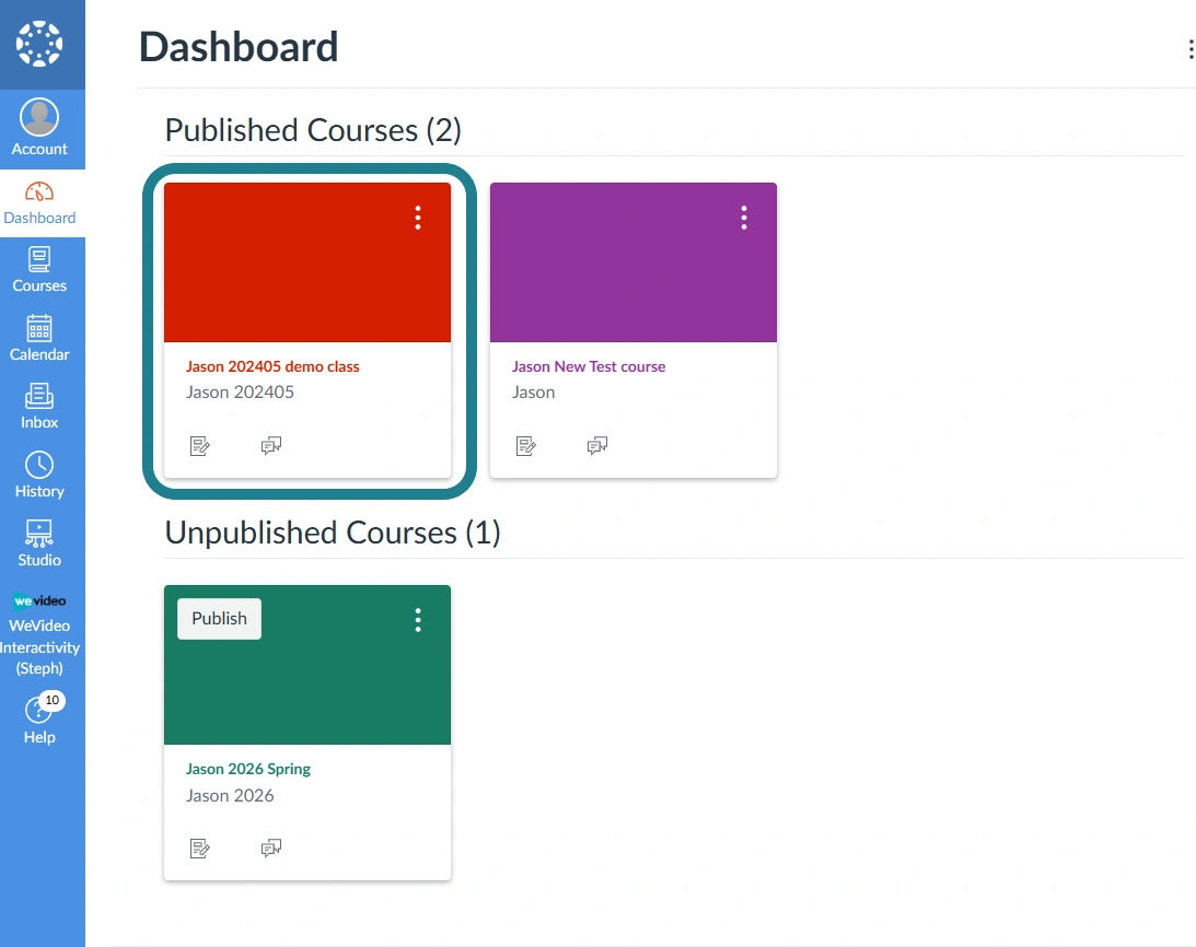 The classes in Canvas