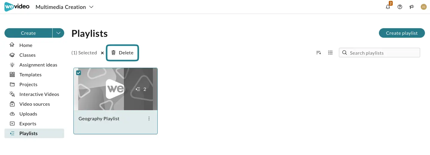 The delete option for the selected playlists