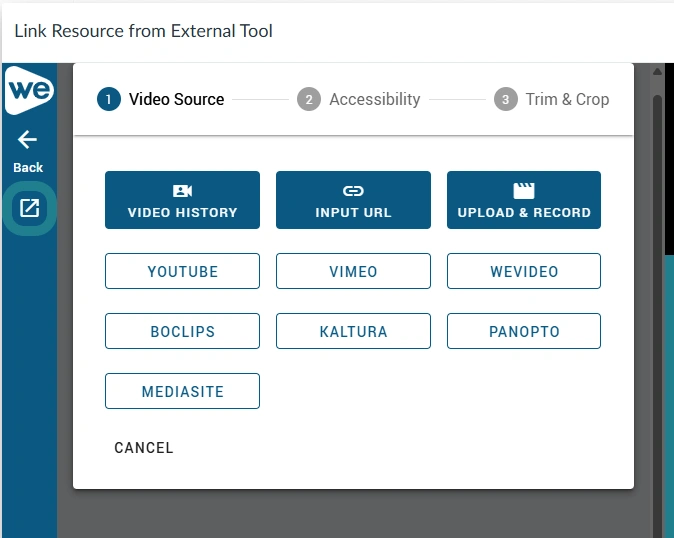The open in new tab option in the interactive video editor