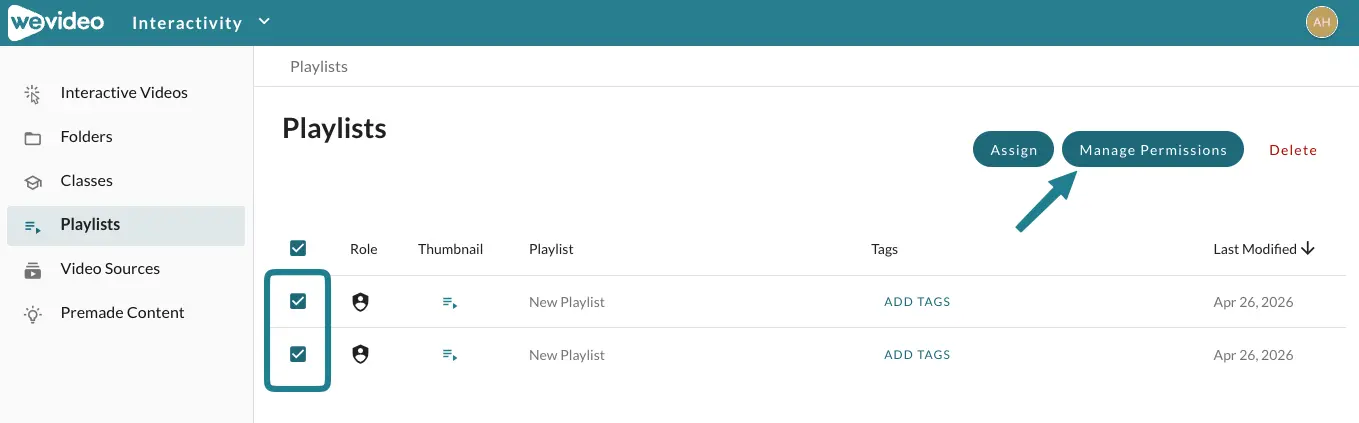 The manage permissions button on the playlist page.