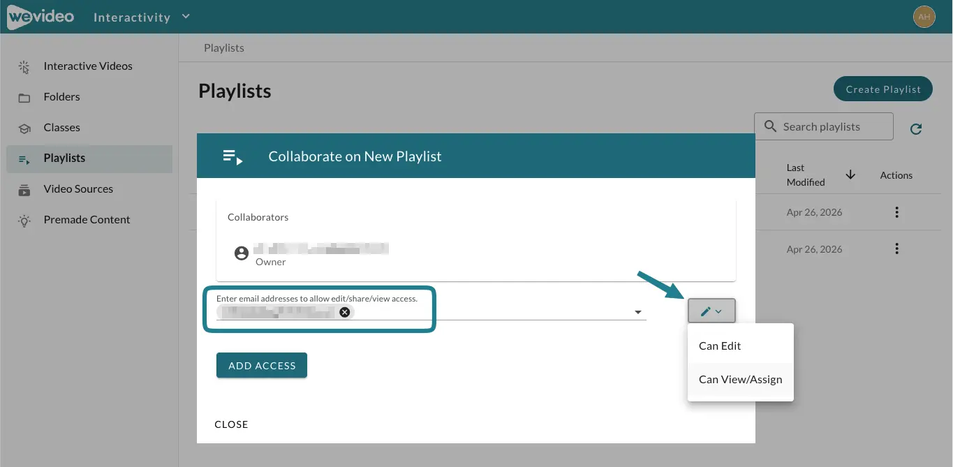 The add collaborators window.